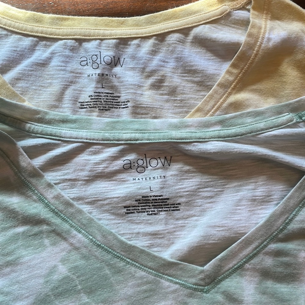 Large Tye Dye Maternity Bundle of 2 A Glow V Neck T Shirts